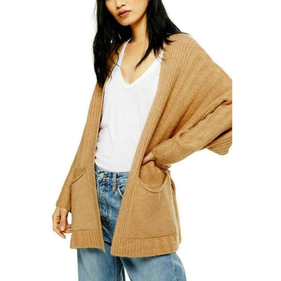 Topshop Camel Long Cardigan Sweater Size 12 New - Picture 1 of 6